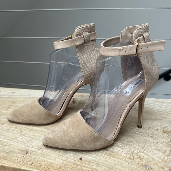 Steve Madden nude suede snakeskin pump pointed adjustable ankle strap size 8.5 - Picture 5 of 10